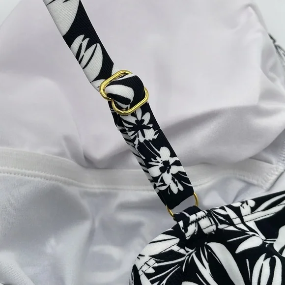 Aqua Couture Black & White Curvy Bathing Suit Adjustable Straps Swimsuit - 3X - Picture 9 of 14